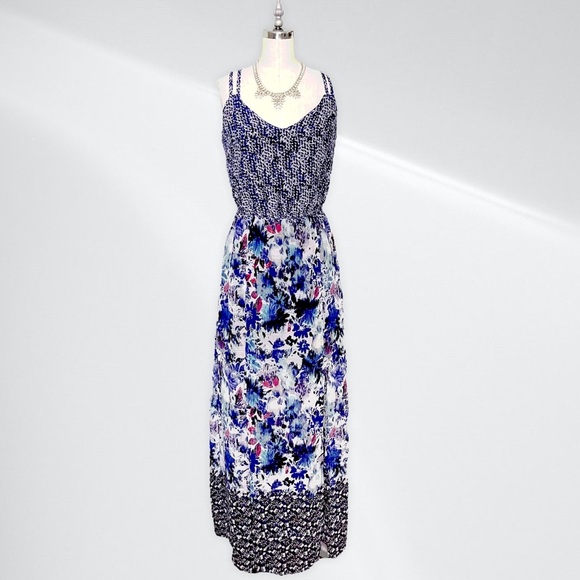 Maurices Floral Maxi Dress Blue Purple Flowers Small - Picture 1 of 10